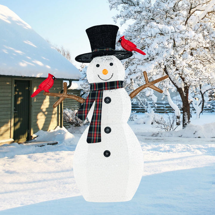 Lighted Snowman &amp; Redbirds Christmas Decoration, 4.2 FT/127 CM Pre-Lit Snowman Ornament with Warm-White LED Lights
