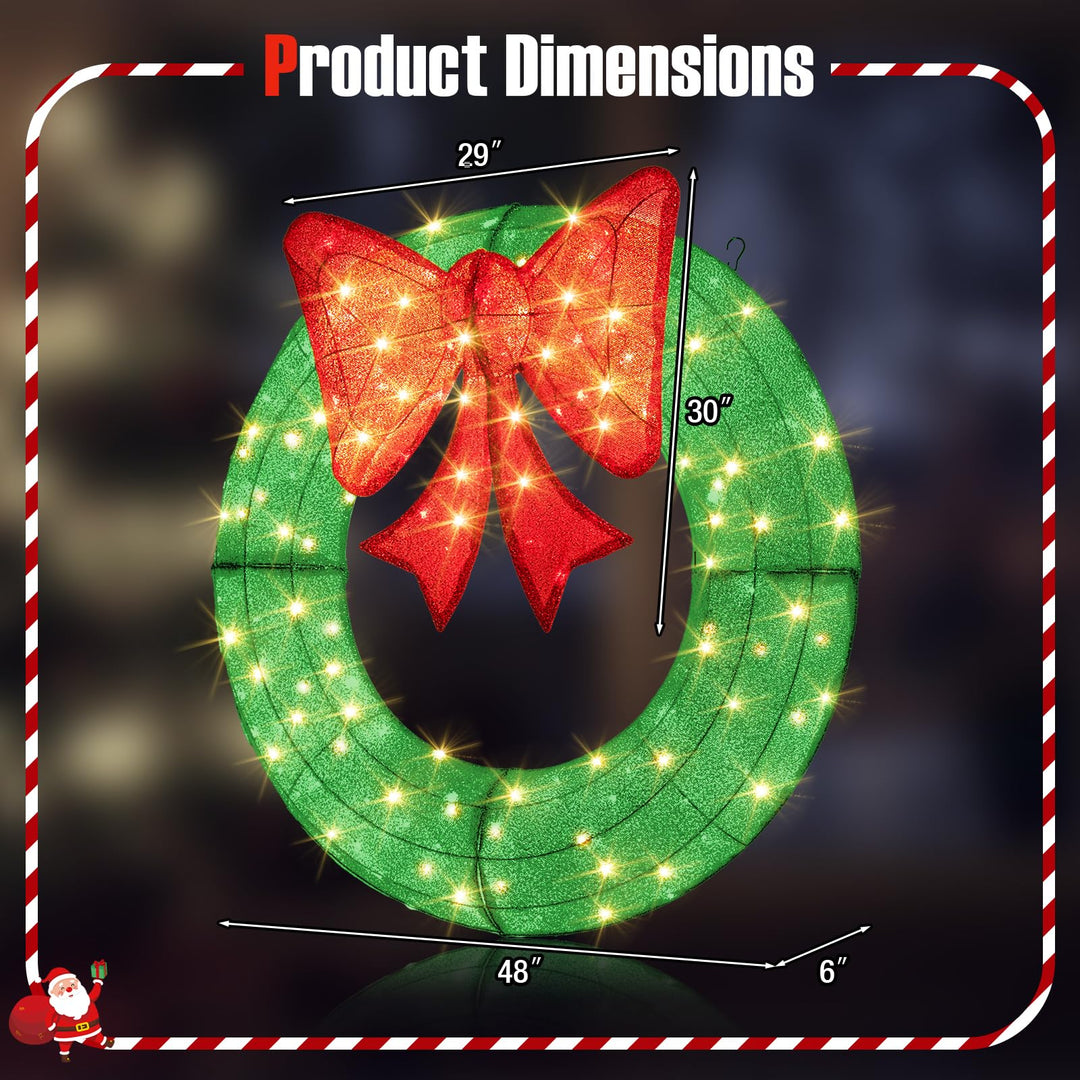 48 Inch Pre-Lit Christmas Wreath, Indoor/Outdoor Xmas Decoration with 200 LED Lights