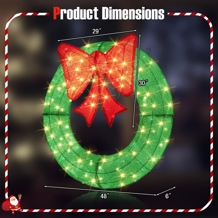 48 Inch Pre-Lit Christmas Wreath, Indoor/Outdoor Xmas Decoration with 200 LED Lights