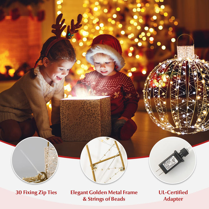 3-Piece Christmas LED Ball Lights, Outdoor Hanging Light Spheres with 360 LEDs