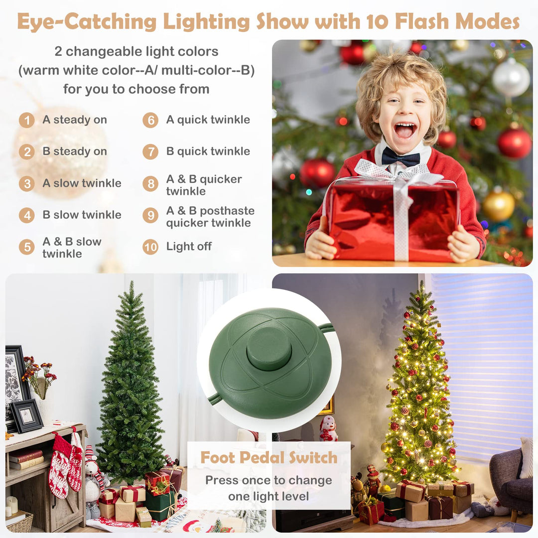 6 ft Full Artificial Christmas Tree, Pre-lit Xmas Tree w/ Switchable Warm White &amp; Multi-color LED Lights