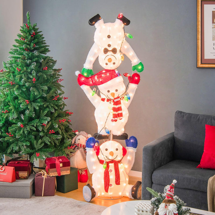 5.6 FT LED Snowmen Christmas Decoration, Pre-Lit Snowman Ornament with LED Lights, Light Strings