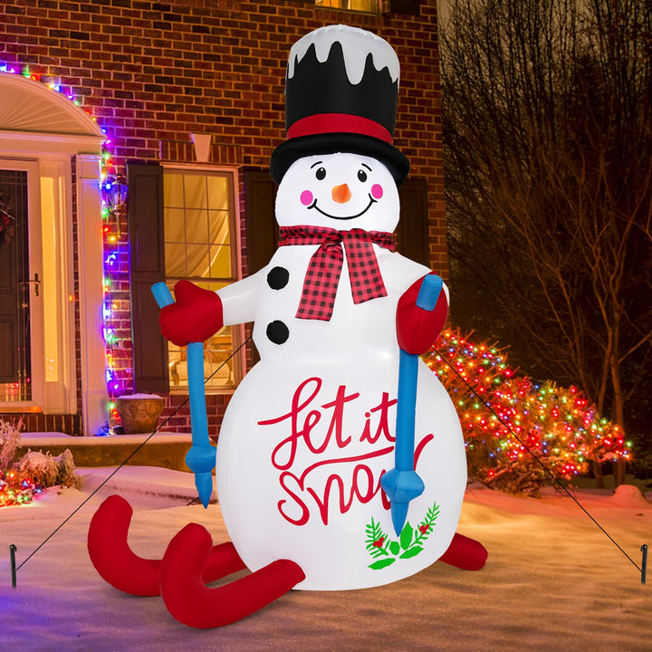 6FT Xmas Inflatable Skiing Snowman, Self Inflating Christmas Decoration with Built-in Sandbag