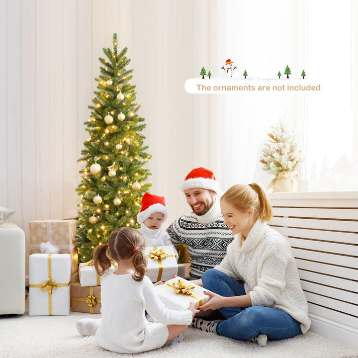 6 ft Full Artificial Christmas Tree, Pre-lit Xmas Tree w/ Switchable Warm White &amp; Multi-color LED Lights