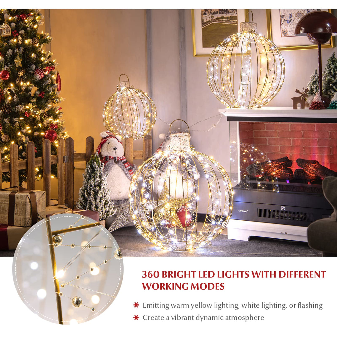 3-Piece Christmas LED Ball Lights, Outdoor Hanging Light Spheres with 360 LEDs