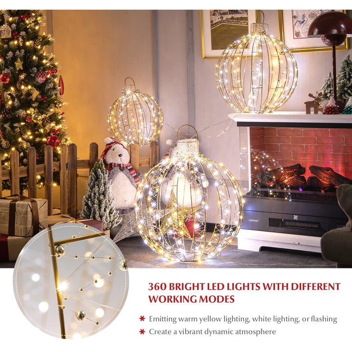 3-Piece Christmas LED Ball Lights, Outdoor Hanging Light Spheres with 360 LEDs