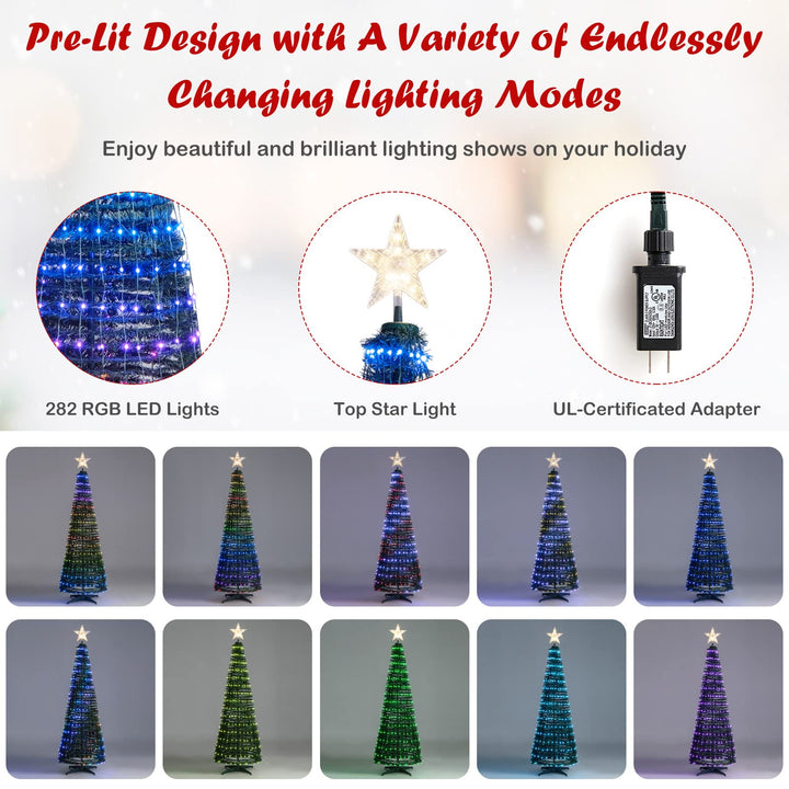 6.2 FT Pop-up Lighted Christmas Tree, Pre-Lit Xmas Tree W/ 282 RGB LED Lights