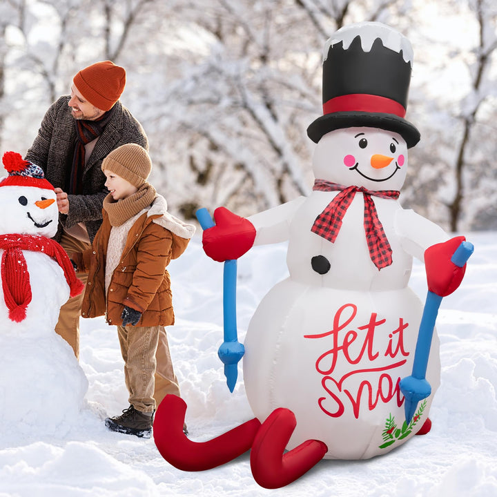 6FT Xmas Inflatable Skiing Snowman, Self Inflating Christmas Decoration with Built-in Sandbag