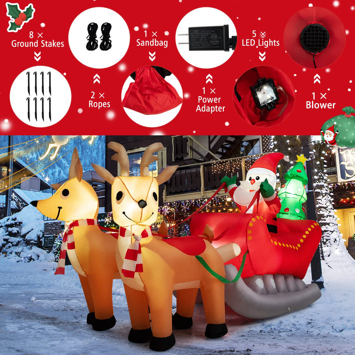 Inflatable Christmas Santa on Sleigh with 2 Reindeer &amp; Xmas Tree, 7.2 FT Long Outdoor Yard Decoration Featuring Built-in LED Lights for Festive Holiday Displays