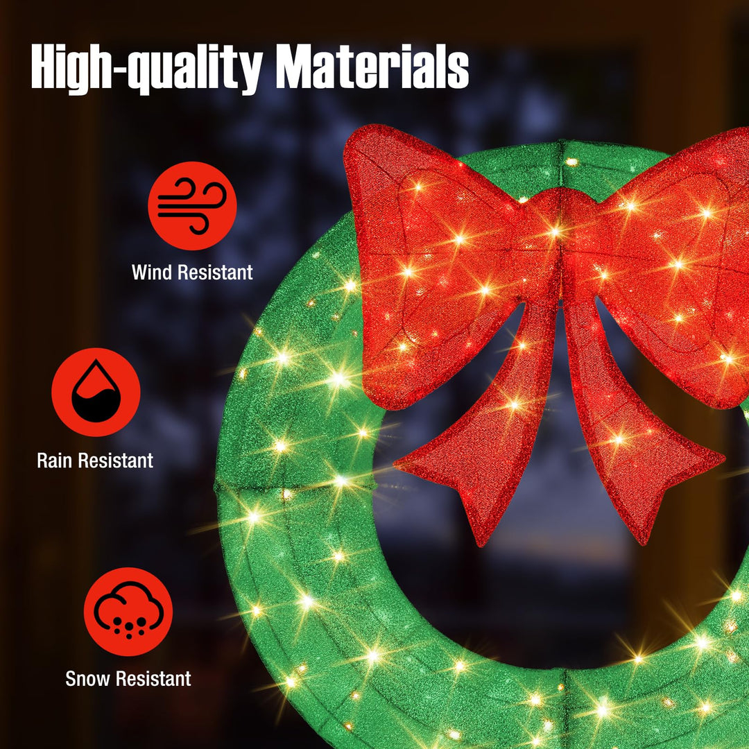 48 Inch Pre-Lit Christmas Wreath, Indoor/Outdoor Xmas Decoration with 200 LED Lights
