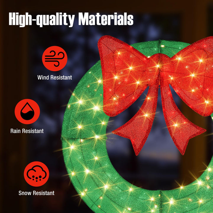 48 Inch Pre-Lit Christmas Wreath, Indoor/Outdoor Xmas Decoration with 200 LED Lights