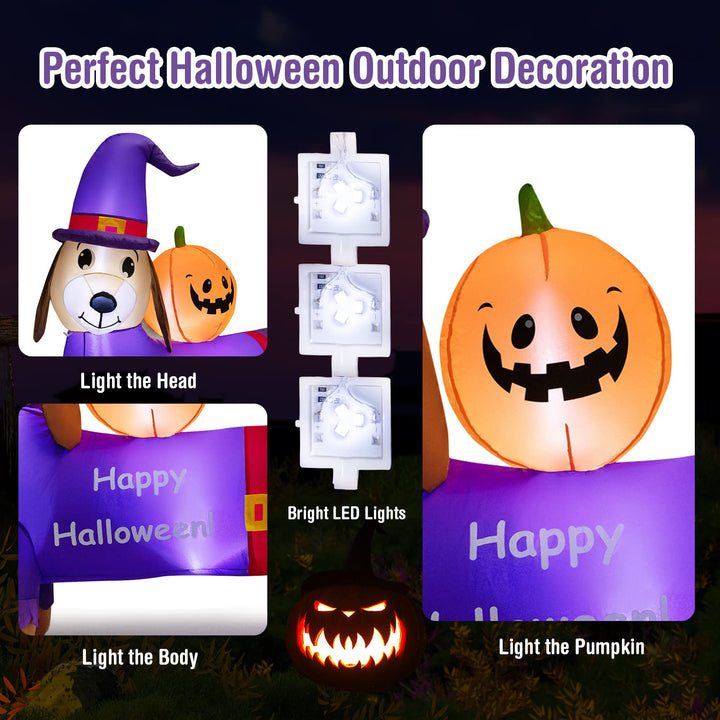 5FT Long Halloween Inflatable Dachshund Dog, Blow Up Outdoor Wiener Dog with Pumpkin &amp; Witch Hat
