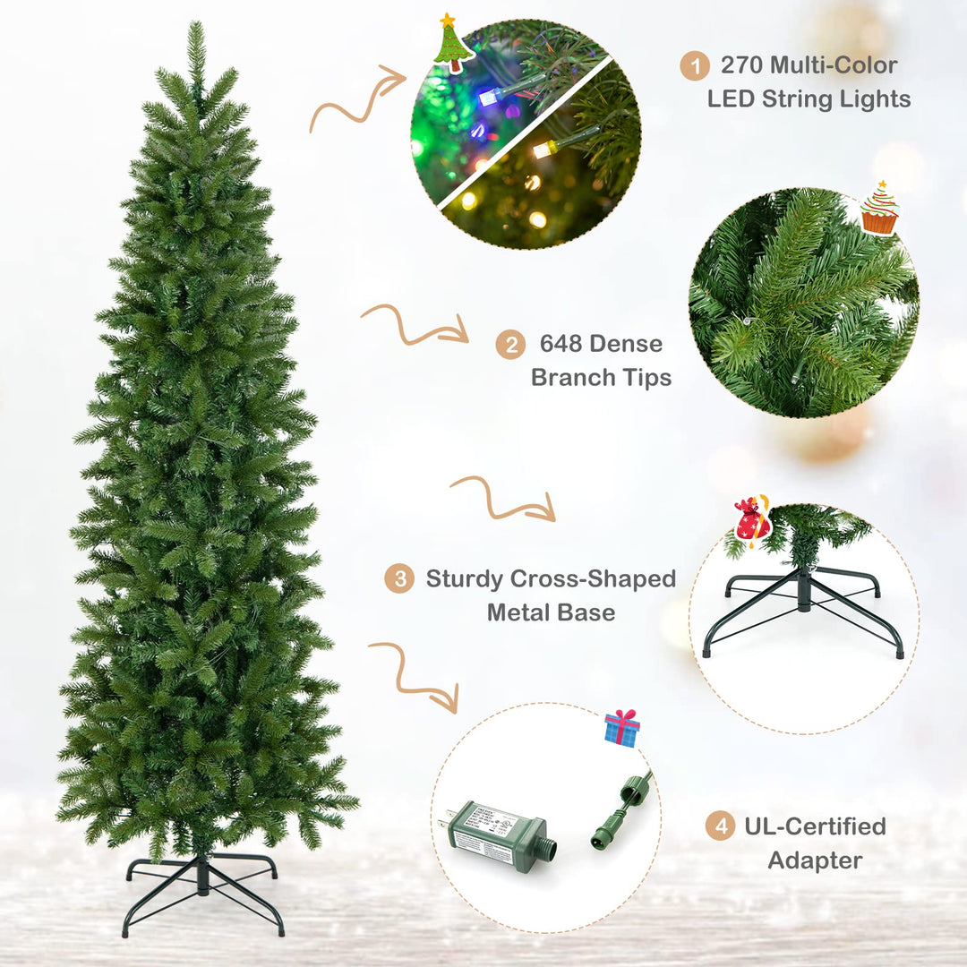 6 ft Full Artificial Christmas Tree, Pre-lit Xmas Tree w/ Switchable Warm White &amp; Multi-color LED Lights