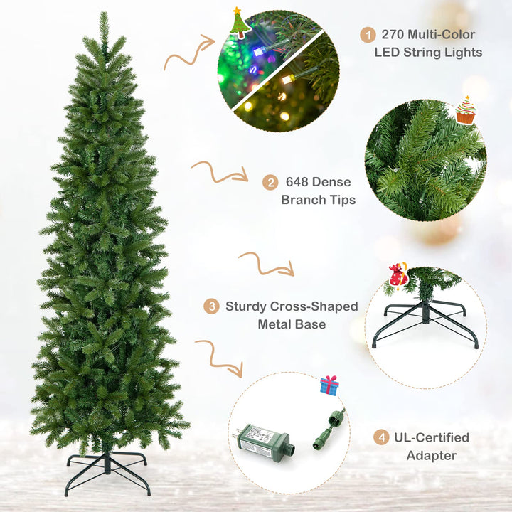 6 ft Full Artificial Christmas Tree, Pre-lit Xmas Tree w/ Switchable Warm White &amp; Multi-color LED Lights