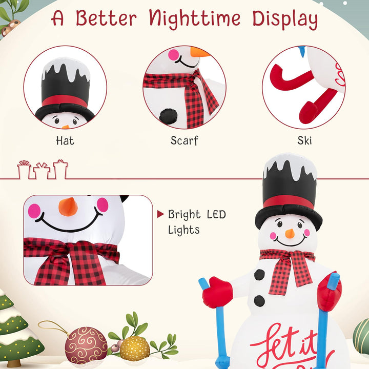 6FT Xmas Inflatable Skiing Snowman, Self Inflating Christmas Decoration with Built-in Sandbag