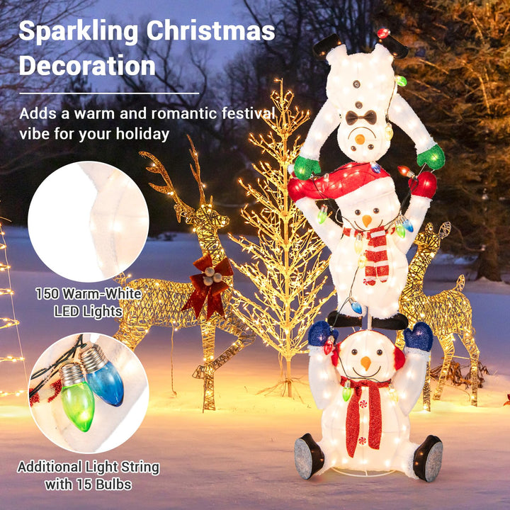 5.6 FT LED Snowmen Christmas Decoration, Pre-Lit Snowman Ornament with LED Lights, Light Strings
