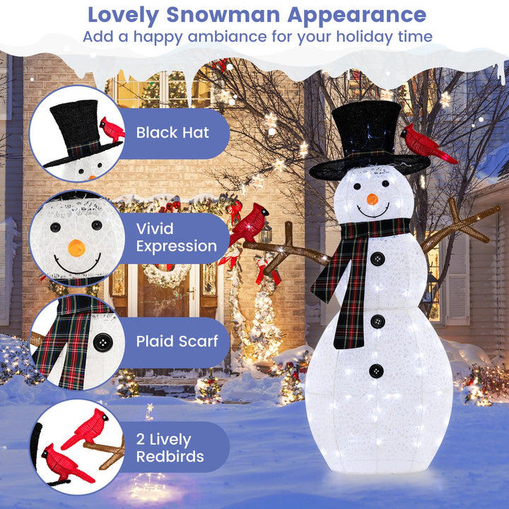 Lighted Snowman &amp; Redbirds Christmas Decoration, 4.2 FT/127 CM Pre-Lit Snowman Ornament with Warm-White LED Lights