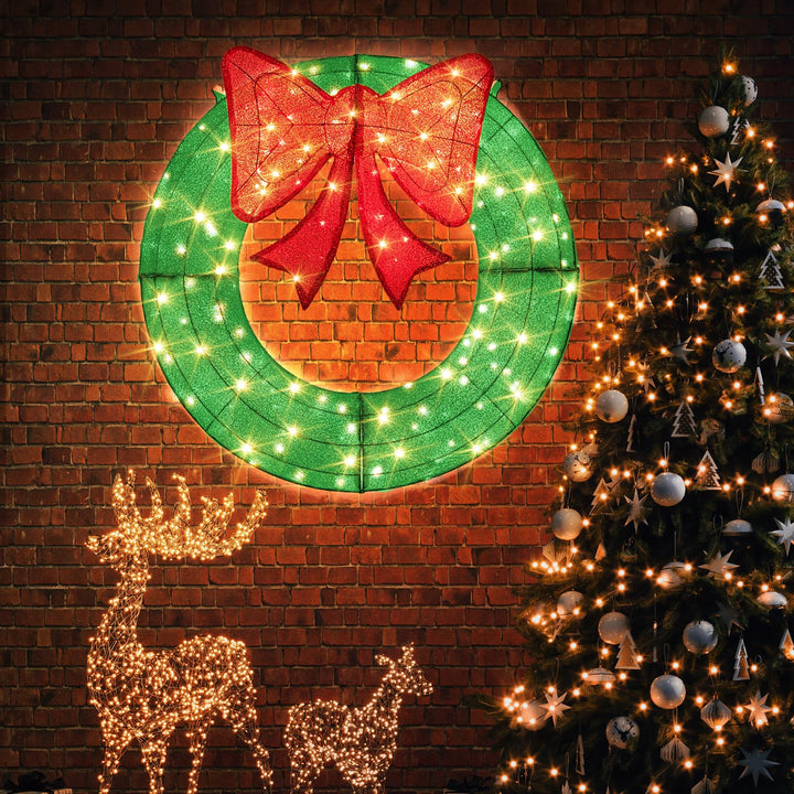 48 Inch Pre-Lit Christmas Wreath, Indoor/Outdoor Xmas Decoration with 200 LED Lights