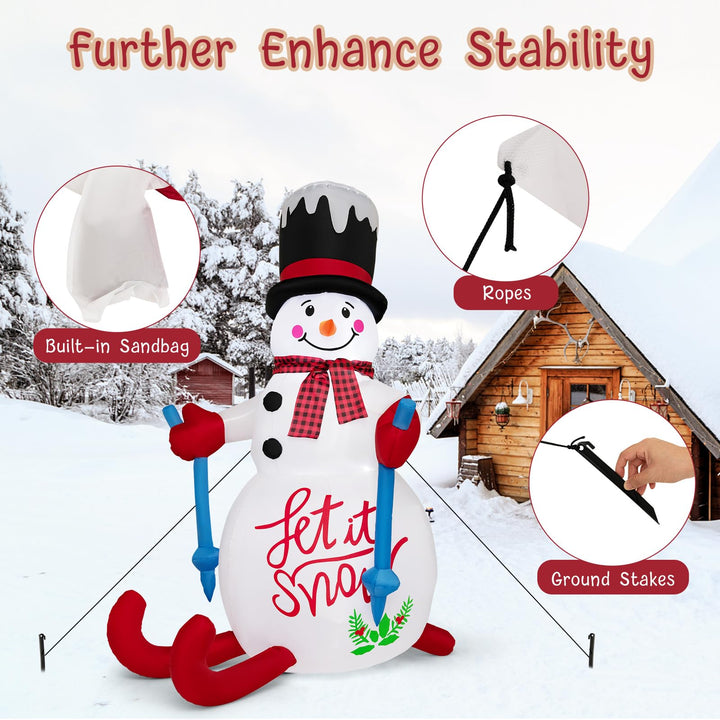 6FT Xmas Inflatable Skiing Snowman, Self Inflating Christmas Decoration with Built-in Sandbag