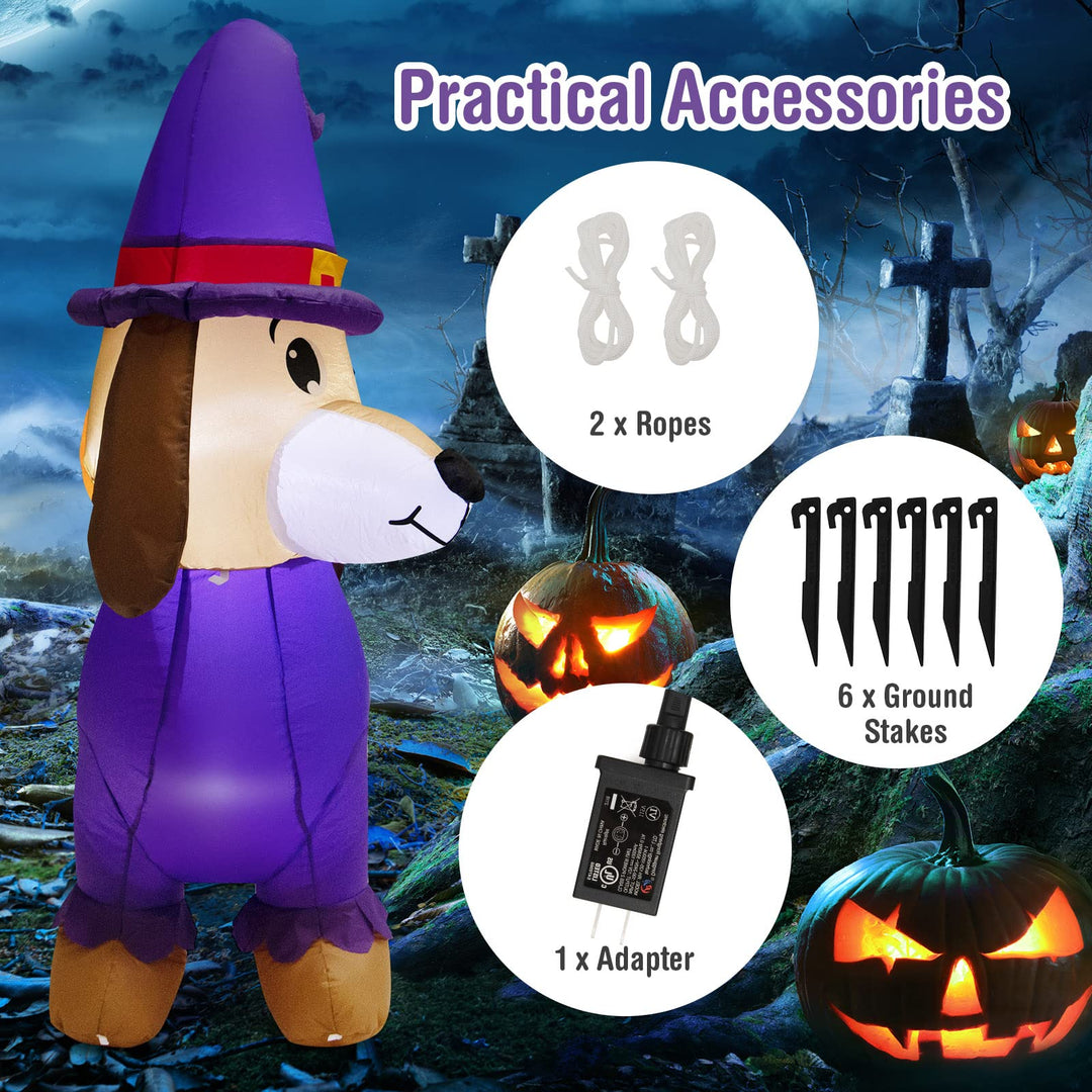 5FT Long Halloween Inflatable Dachshund Dog, Blow Up Outdoor Wiener Dog with Pumpkin &amp; Witch Hat
