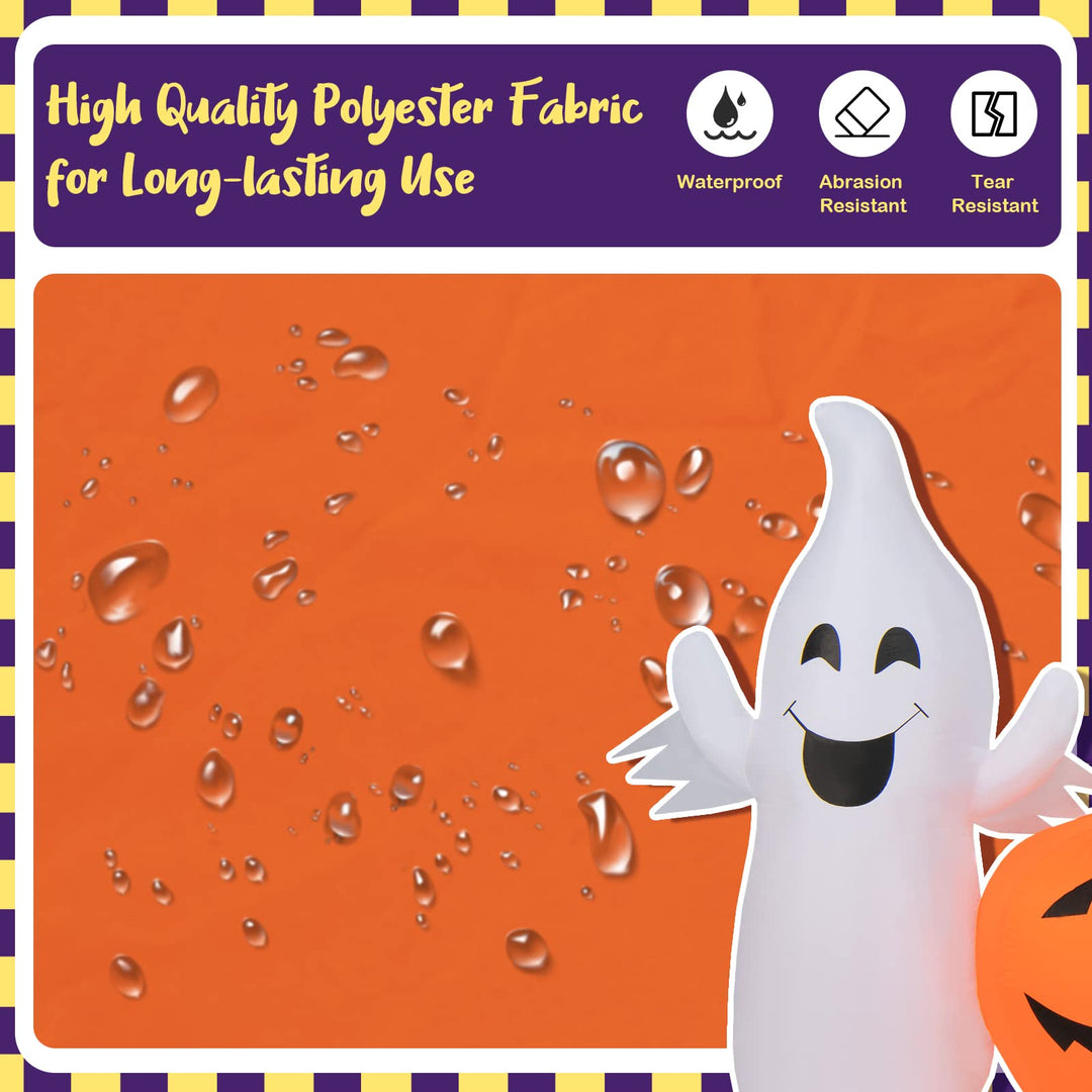 9FT Long Halloween Inflatable Pumpkins, Self Inflating Halloween Pumpkin Patch Lanterns w/ 2 Ghosts, LED Lights