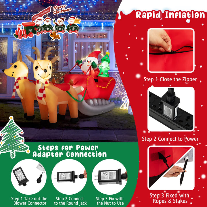 Inflatable Christmas Santa on Sleigh with 2 Reindeer &amp; Xmas Tree, 7.2 FT Long Outdoor Yard Decoration Featuring Built-in LED Lights for Festive Holiday Displays
