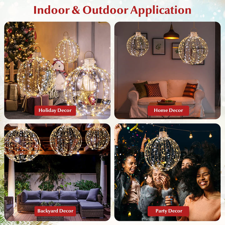 3-Piece Christmas LED Ball Lights, Outdoor Hanging Light Spheres with 360 LEDs