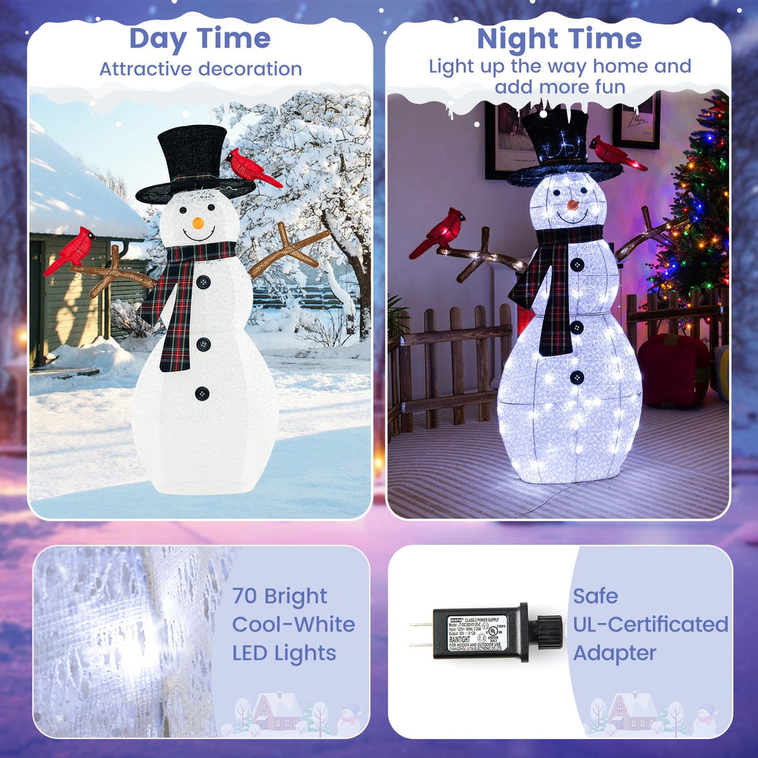 Lighted Snowman &amp; Redbirds Christmas Decoration, 4.2 FT/127 CM Pre-Lit Snowman Ornament with Warm-White LED Lights