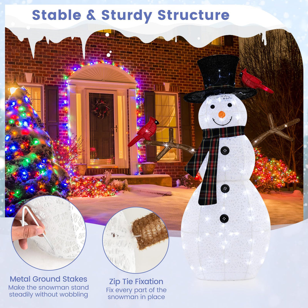 Lighted Snowman &amp; Redbirds Christmas Decoration, 4.2 FT/127 CM Pre-Lit Snowman Ornament with Warm-White LED Lights