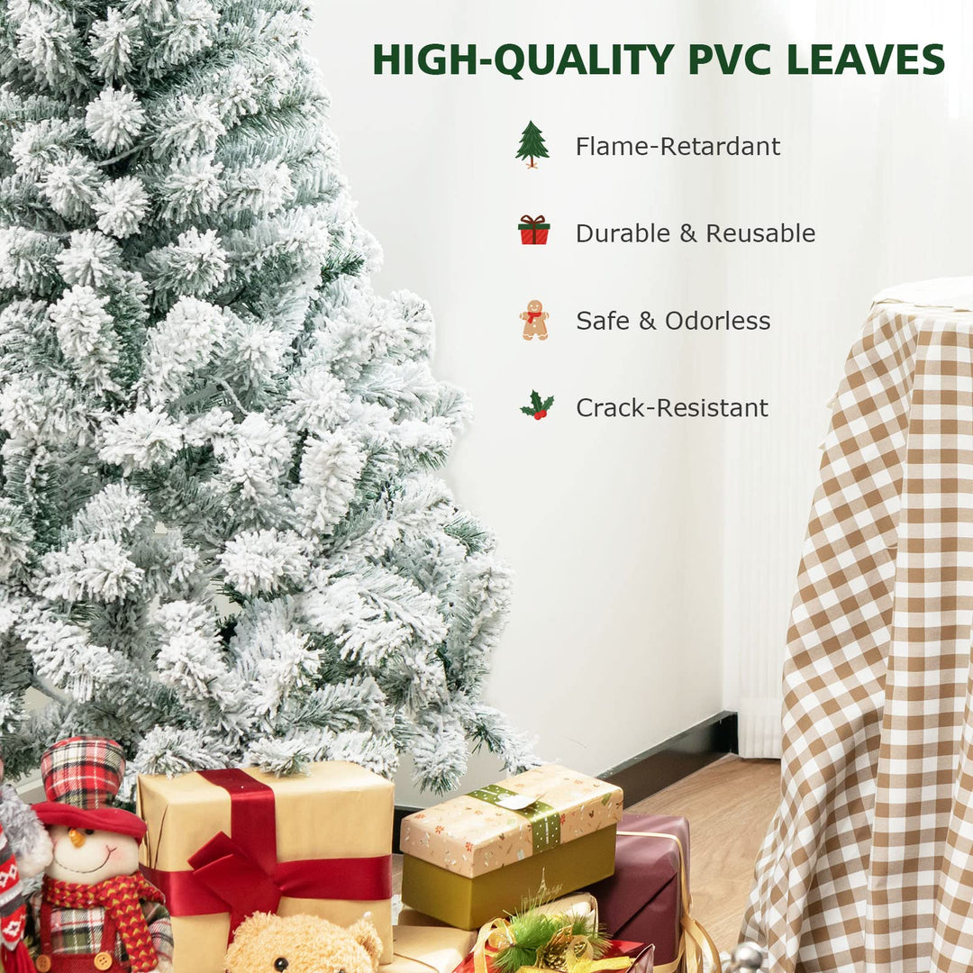 4.5 FT Flocked Christmas Tree, Pre-lit Hinged Xmas Tree with 150 Warm White LED Lights, 295 PVC Branch Tips