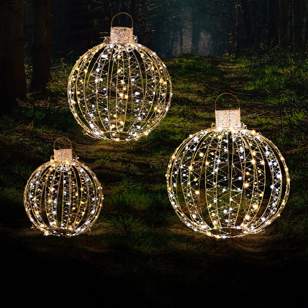 3-Piece Christmas LED Ball Lights, Outdoor Hanging Light Spheres with 360 LEDs