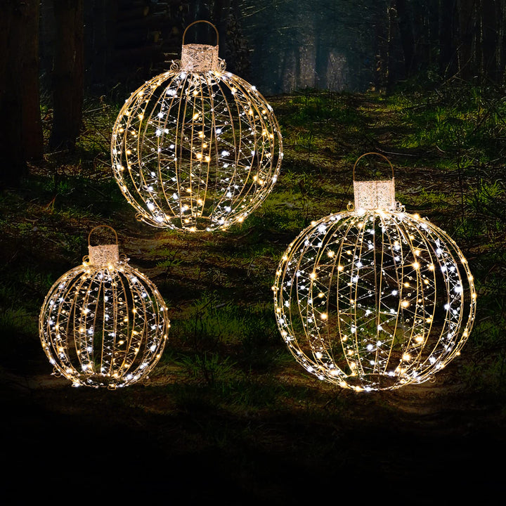 3-Piece Christmas LED Ball Lights, Outdoor Hanging Light Spheres with 360 LEDs