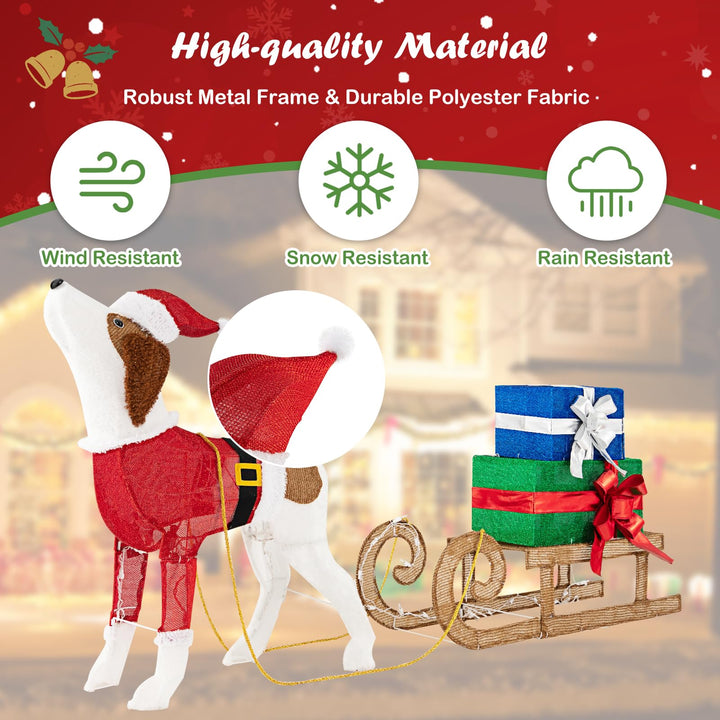 Lighted Christmas Decorations, Outdoor Pre-lit Xmas Dog &amp; Sleigh &amp; Gift Boxes Combo