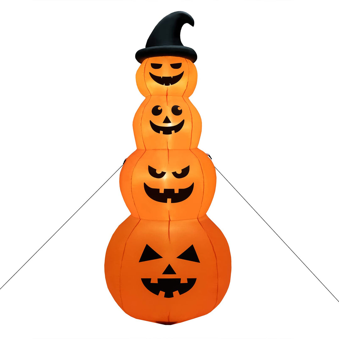 8FT Halloween Inflatable Pumpkin Stacks, 4 Stacked Pumpkins with Witch&