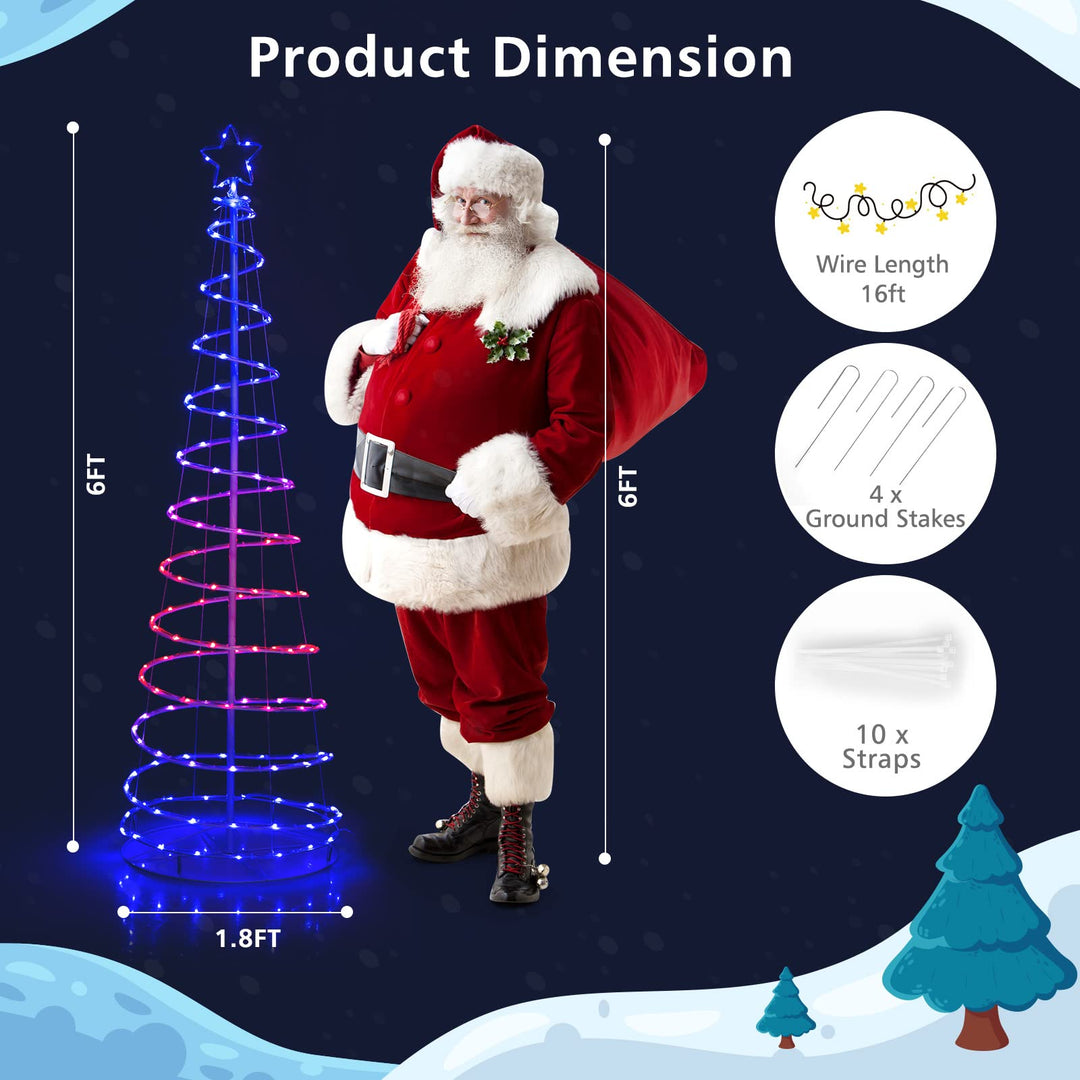 6 FT Spiral Christmas Tree W/ 135 LED Lights, 10 Lighting Modes