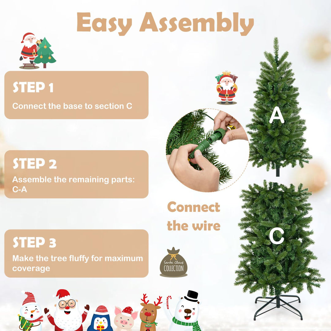 5 FT Pencil Christmas Tree, Pre-lit Xmas Tree with 180 Warm White &amp; Multi-color LED Lights