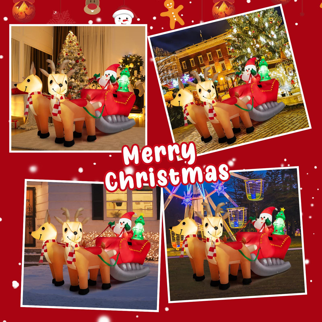 Inflatable Christmas Santa on Sleigh with 2 Reindeer &amp; Xmas Tree, 7.2 FT Long Outdoor Yard Decoration Featuring Built-in LED Lights for Festive Holiday Displays
