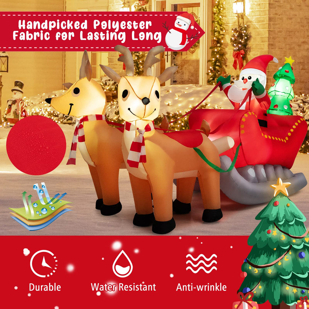Inflatable Christmas Santa on Sleigh with 2 Reindeer &amp; Xmas Tree, 7.2 FT Long Outdoor Yard Decoration Featuring Built-in LED Lights for Festive Holiday Displays