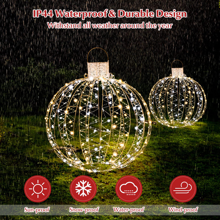 3-Piece Christmas LED Ball Lights, Outdoor Hanging Light Spheres with 360 LEDs