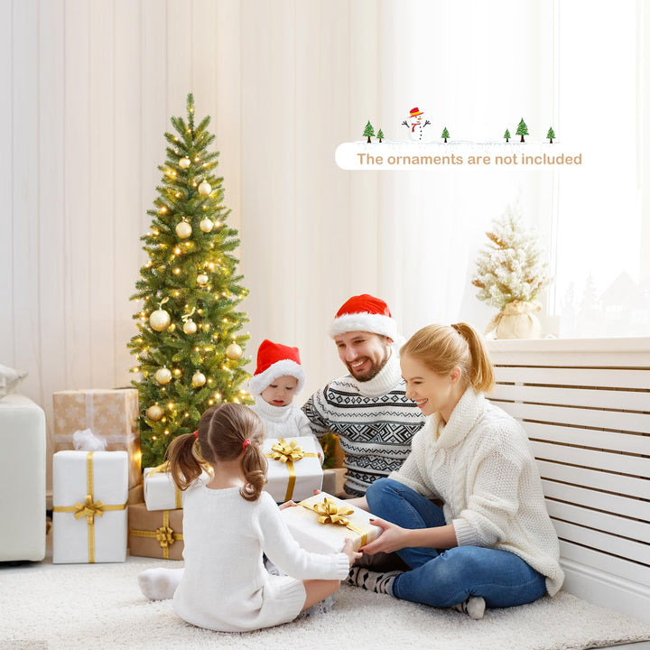 5 FT Pencil Christmas Tree, Pre-lit Xmas Tree with 180 Warm White &amp; Multi-color LED Lights