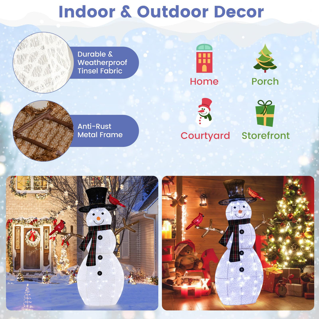 Lighted Snowman &amp; Redbirds Christmas Decoration, 4.2 FT/127 CM Pre-Lit Snowman Ornament with Warm-White LED Lights