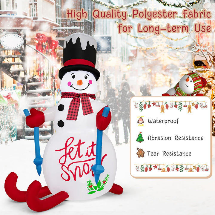 6FT Xmas Inflatable Skiing Snowman, Self Inflating Christmas Decoration with Built-in Sandbag
