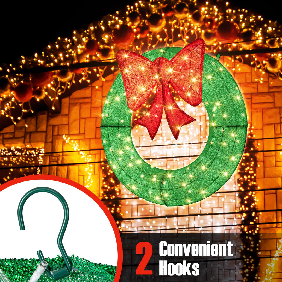 48 Inch Pre-Lit Christmas Wreath, Indoor/Outdoor Xmas Decoration with 200 LED Lights