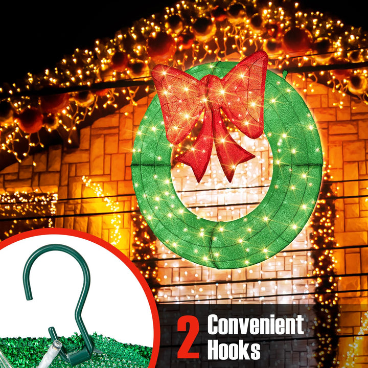 48 Inch Pre-Lit Christmas Wreath, Indoor/Outdoor Xmas Decoration with 200 LED Lights