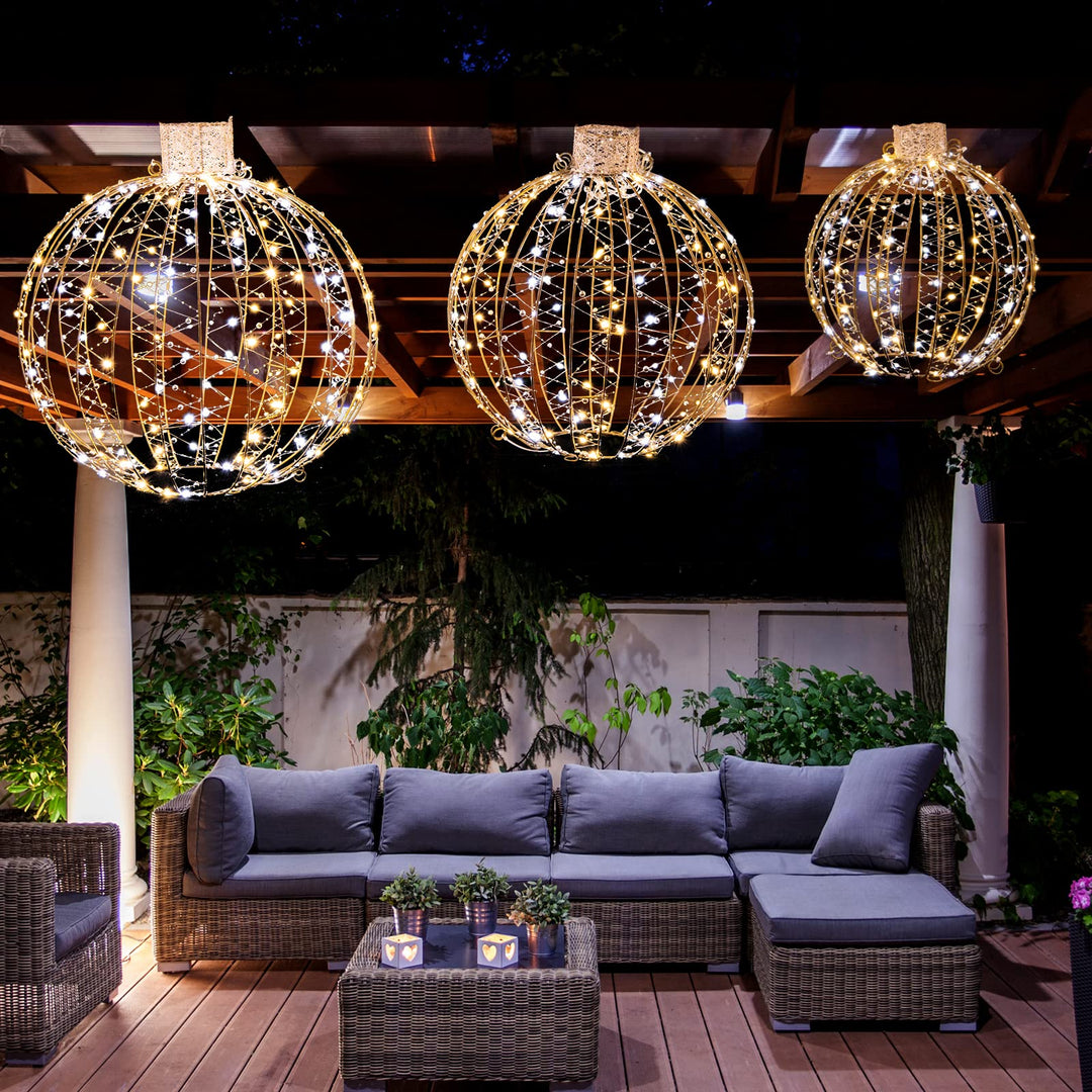 3-Piece Christmas LED Ball Lights, Outdoor Hanging Light Spheres with 360 LEDs