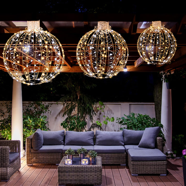 3-Piece Christmas LED Ball Lights, Outdoor Hanging Light Spheres with 360 LEDs