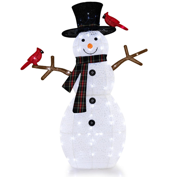 Lighted Snowman &amp; Redbirds Christmas Decoration, 4.2 FT/127 CM Pre-Lit Snowman Ornament with Warm-White LED Lights