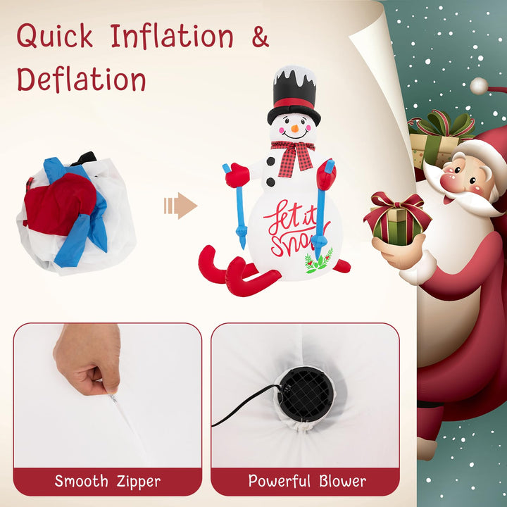 6FT Xmas Inflatable Skiing Snowman, Self Inflating Christmas Decoration with Built-in Sandbag