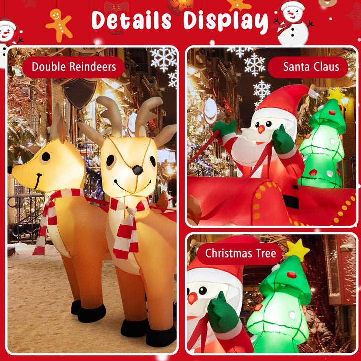 Inflatable Christmas Santa on Sleigh with 2 Reindeer &amp; Xmas Tree, 7.2 FT Long Outdoor Yard Decoration Featuring Built-in LED Lights for Festive Holiday Displays