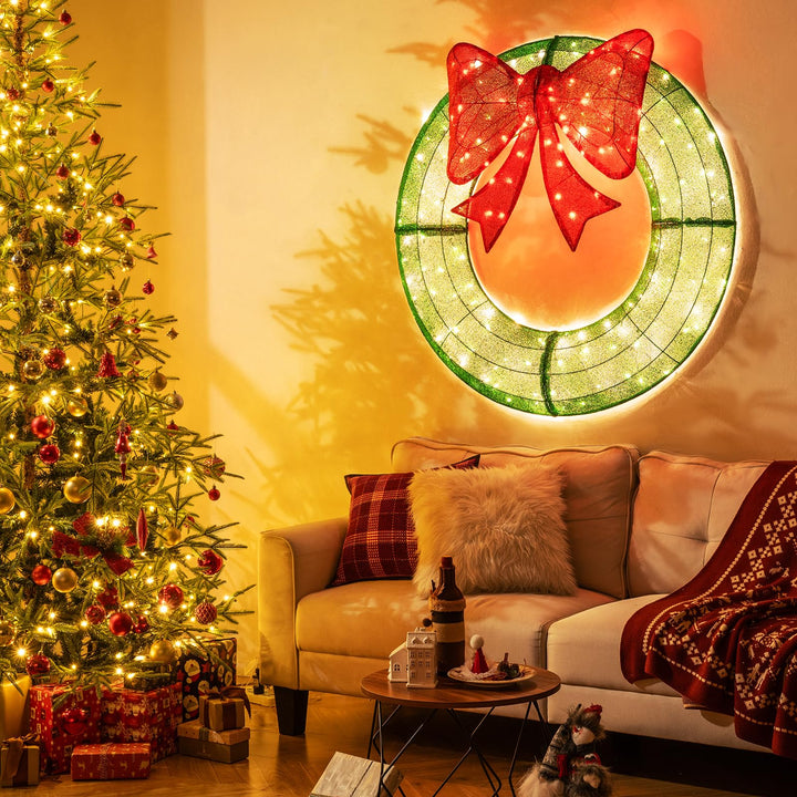 48 Inch Pre-Lit Christmas Wreath, Indoor/Outdoor Xmas Decoration with 200 LED Lights